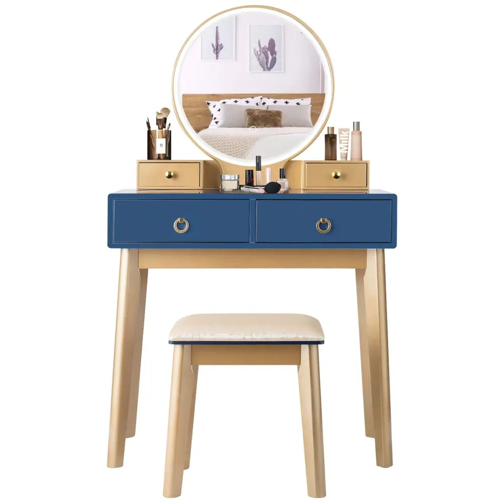 Makeup Vanity Table Set 3 Color Lighting Dressing Table-Blue - Blue - Makeup Vanities