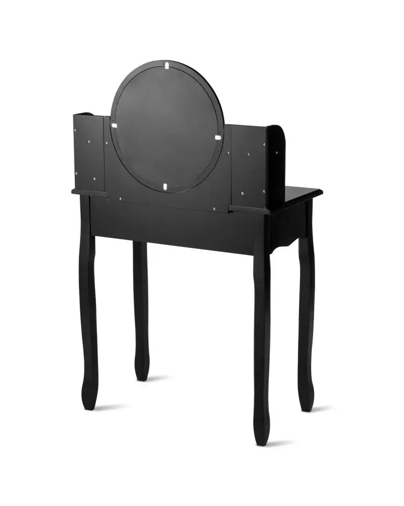 Makeup Vanity Table Set Girls Dressing Table with Drawers Oval Mirror-Black - Black - Makeup Vanities