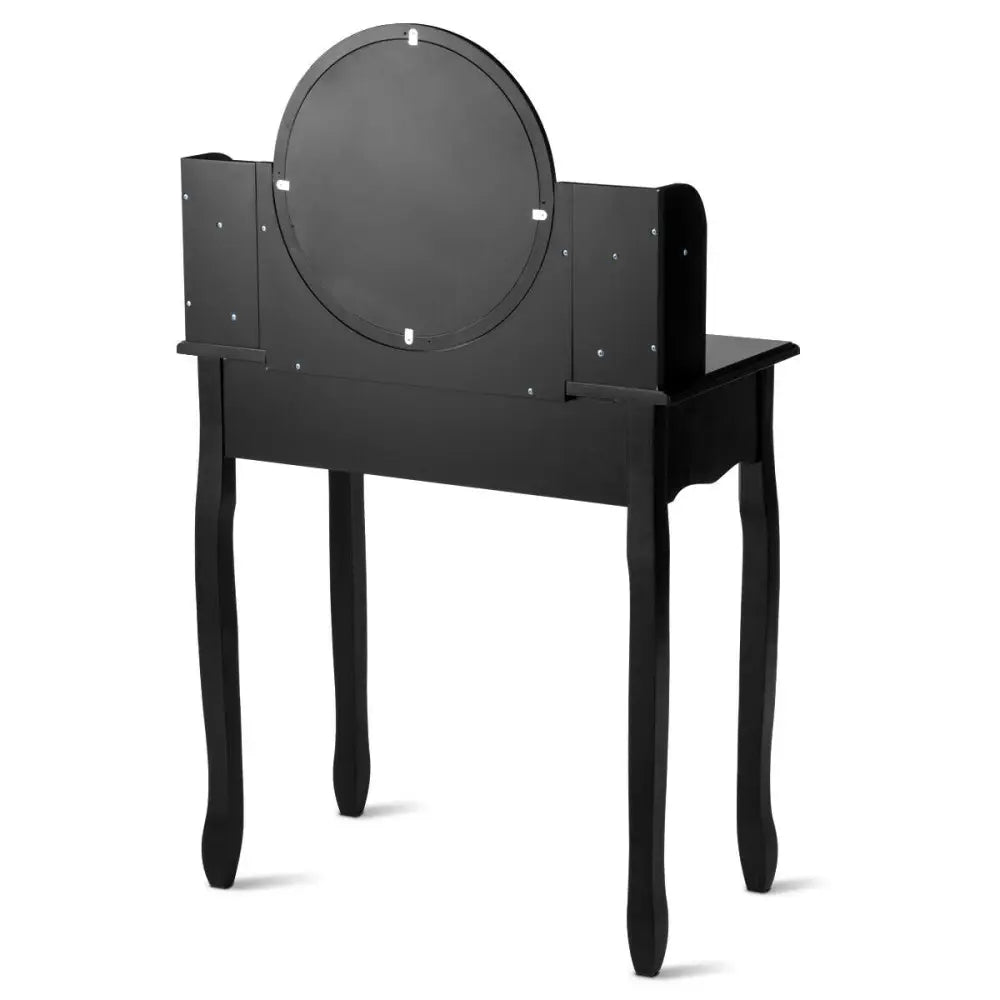 Makeup Vanity Table Set Girls Dressing Table with Drawers Oval Mirror-Black - Black - Makeup Vanities