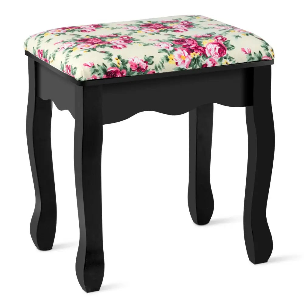 Makeup Vanity Table Set Girls Dressing Table with Drawers Oval Mirror-Black - Black - Makeup Vanities