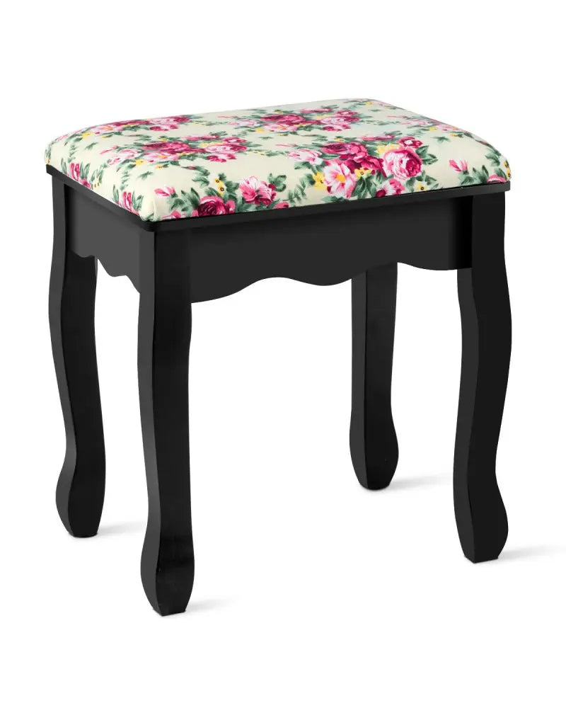 Makeup Vanity Table Set Girls Dressing Table with Drawers Oval Mirror-Black - Black - Makeup Vanities