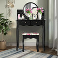 Makeup Vanity Table Set Girls Dressing Table with Drawers Oval Mirror-Black - Black - Makeup Vanities
