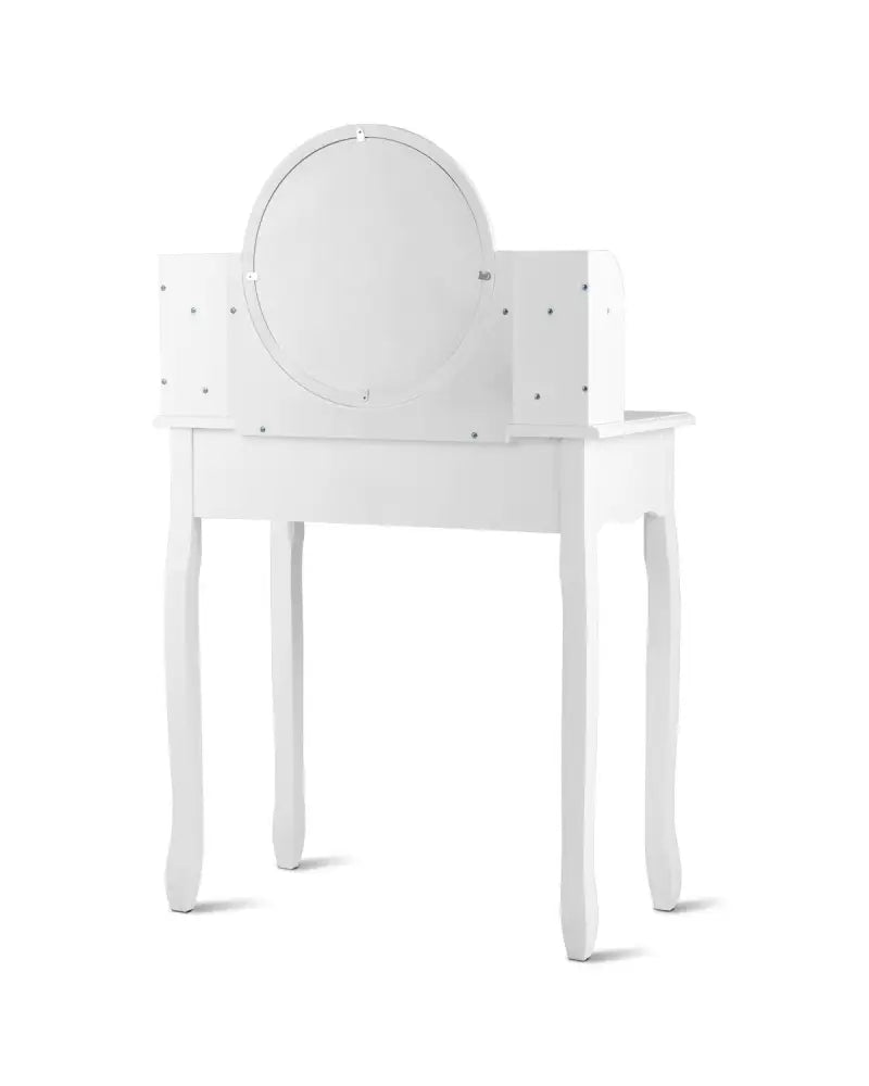 Makeup Vanity Table Set Girls Dressing Table with Drawers Oval Mirror-White - White - Makeup Vanities