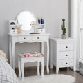 Makeup Vanity Table Set Girls Dressing Table with Drawers Oval Mirror-White - White - Makeup Vanities