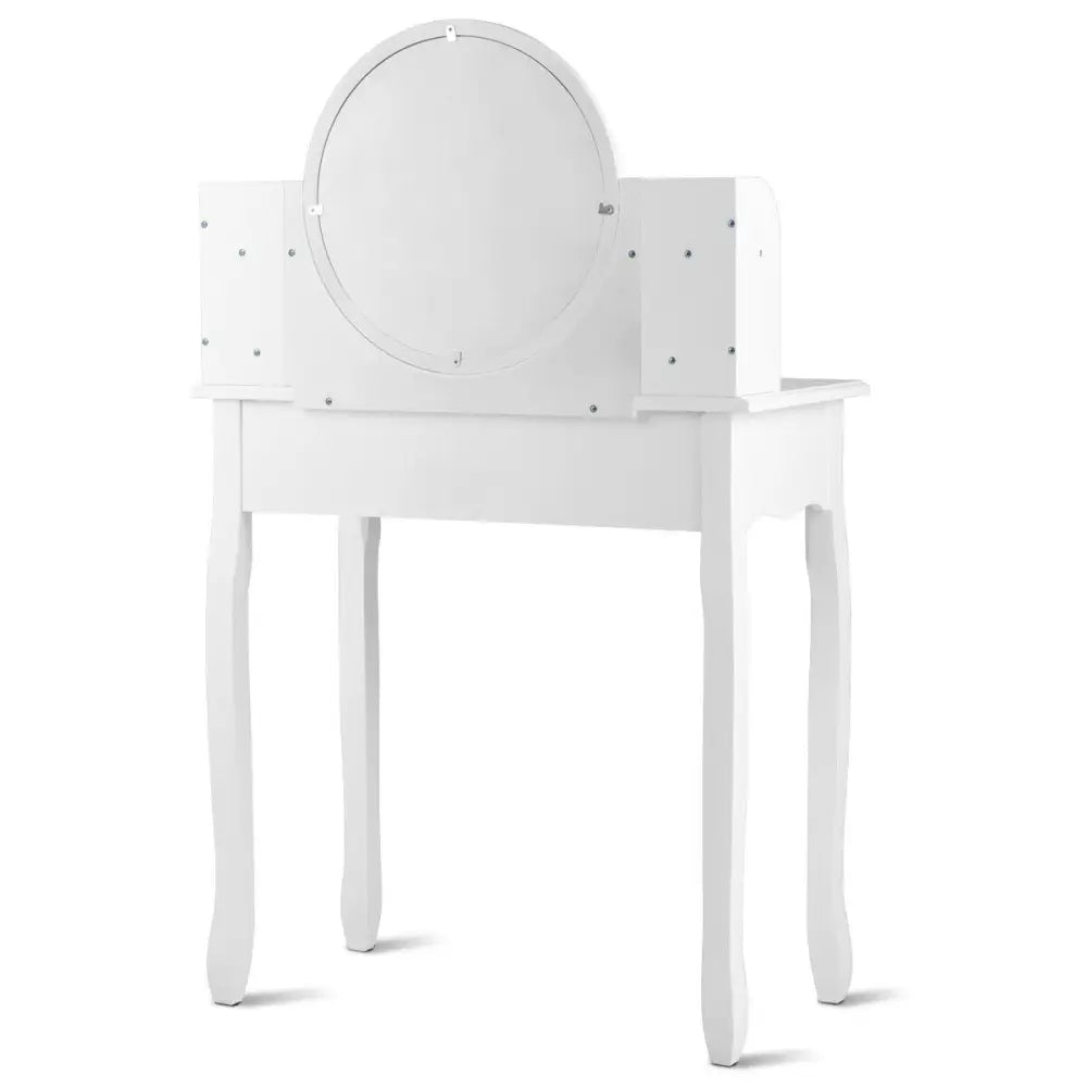 Makeup Vanity Table Set Girls Dressing Table with Drawers Oval Mirror-White - White - Makeup Vanities