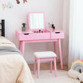 Makeup Vanity Table Set with Flip Top Mirror and 2 Drawers-Pink - Pink - Makeup Vanities