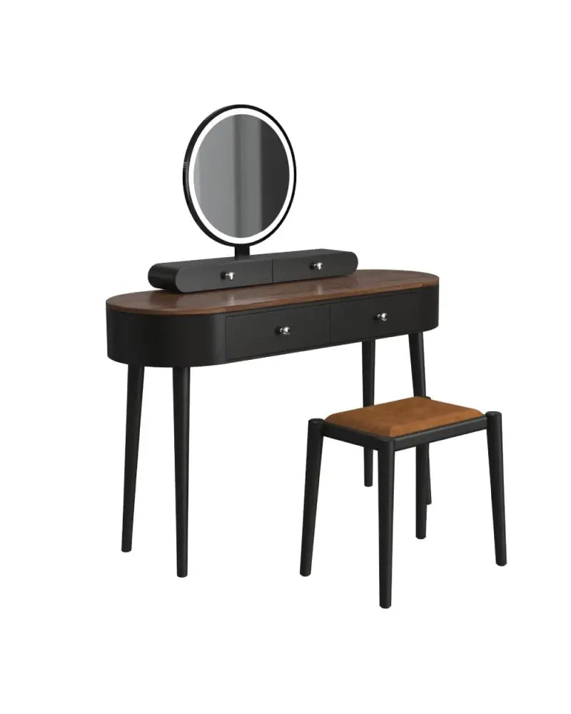 Makeup Vanity Table Set with LED Mirror and 3 Spacious Drawers-Black-Brown - Black - Makeup Vanities