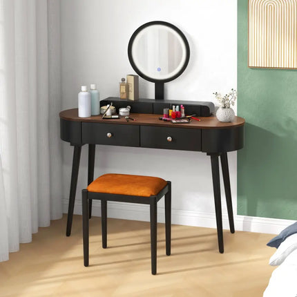 Makeup Vanity Table Set with LED Mirror and 3 Spacious Drawers-Black-Brown - Black - Makeup Vanities
