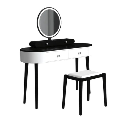 Makeup Vanity Table Set with LED Mirror and 3 Spacious Drawers-White-Dark Wood - White - Makeup Vanities