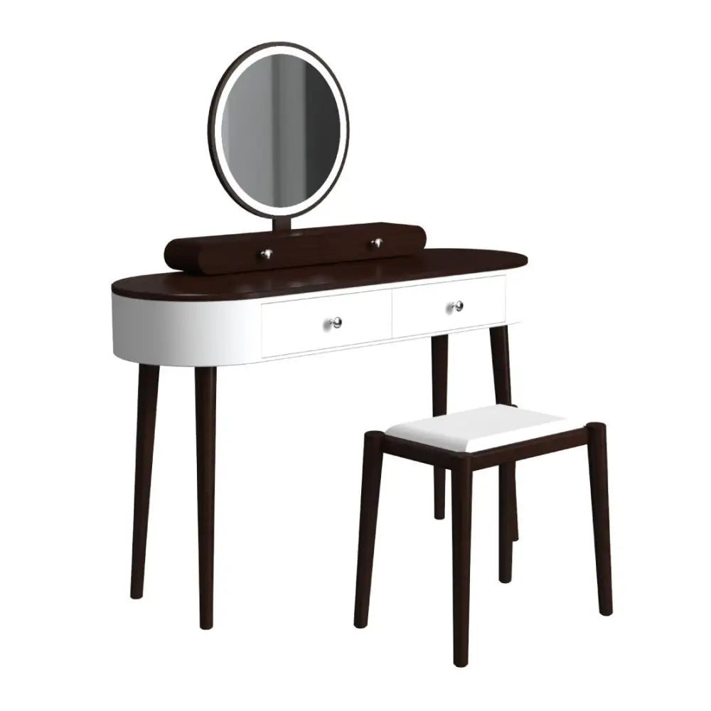 Makeup Vanity Table Set with LED Mirror and 3 Spacious Drawers-White-Brown - Brown - Makeup Vanities