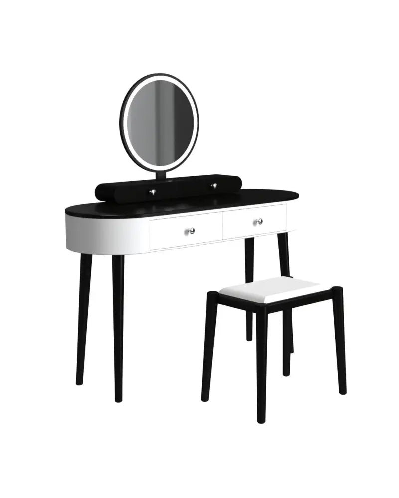 Makeup Vanity Table Set with LED Mirror and 3 Spacious Drawers-White-Dark Wood - White - Makeup Vanities