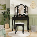 Makeup Vanity Table Set with Lighted Mirror and Drawers-Black - Black - Makeup Vanities