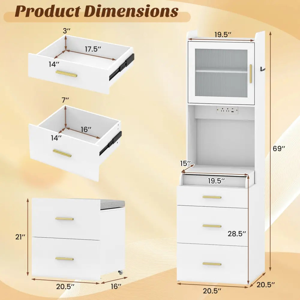 Makeup Vanity with Power Outlets and Flip-top Mirror and Storage Stool-White - White - Makeup Vanities