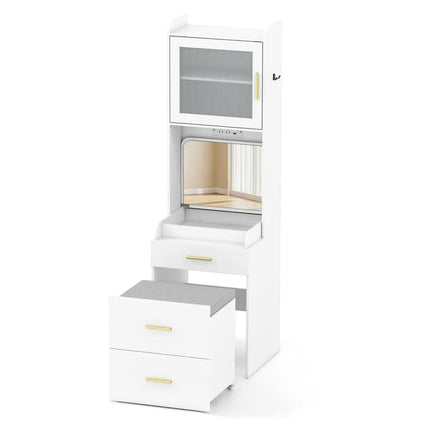 Makeup Vanity with Power Outlets and Flip-top Mirror and Storage Stool-White - White - Makeup Vanities