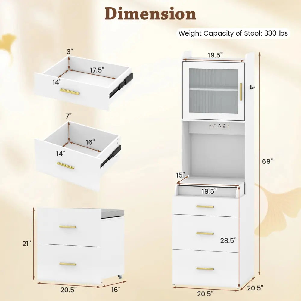 Makeup Vanity with Power Outlets and Flip-top Mirror and Storage Stool-White - White - Makeup Vanities