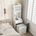 Makeup Vanity with Power Outlets and Flip-top Mirror and Storage Stool-White - White - Makeup Vanities