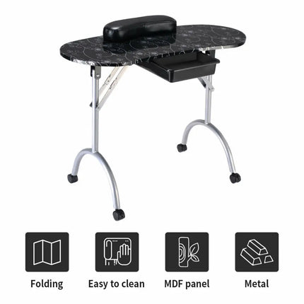 Manicure Nail Table Portable Station Desk Spa Beauty Salon Equipment 2 Color-Black - Black - Spa & Salon