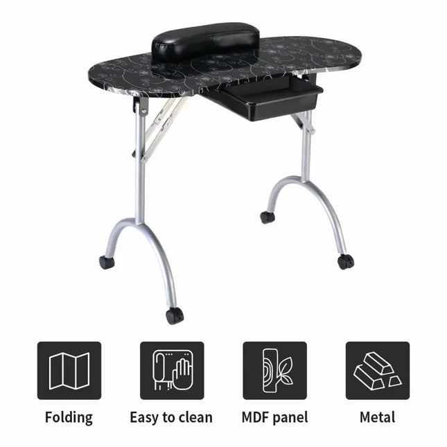 Manicure Nail Table Portable Station Desk Spa Beauty Salon Equipment 2 Color-Black - Black - Spa & Salon