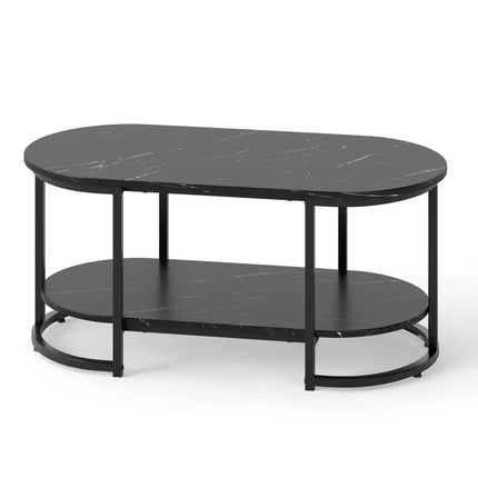 Marble Coffee Table with Open Storage Shelf-Black - Black - Coffee Tables