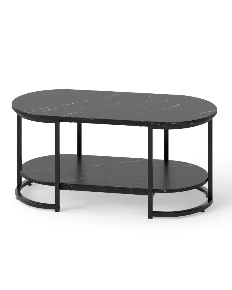 Marble Coffee Table with Open Storage Shelf-Black - Black - Coffee Tables