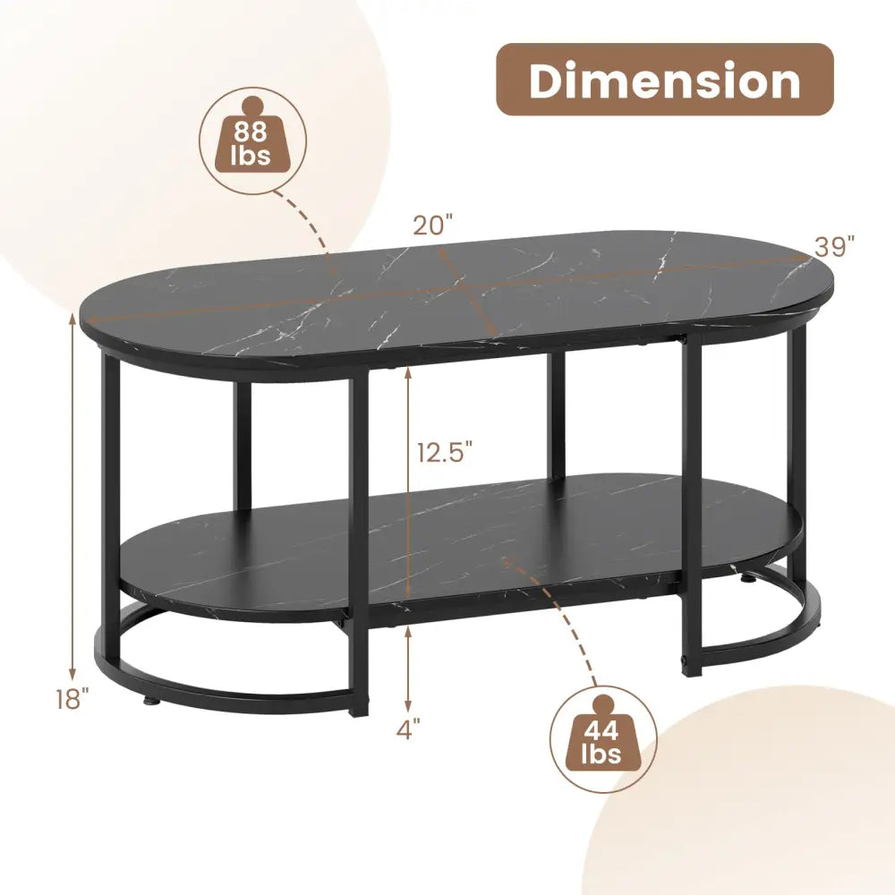 Marble Coffee Table with Open Storage Shelf-Black - Black - Coffee Tables