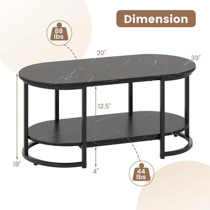 Marble Coffee Table with Open Storage Shelf-Black - Black - Coffee Tables