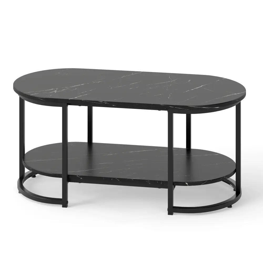 Marble Coffee Table with Open Storage Shelf-Black - Black - Coffee Tables