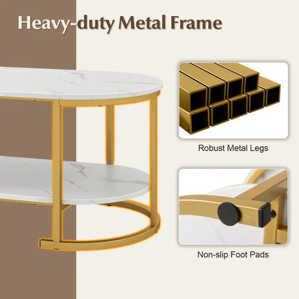 Marble Coffee Table with Open Storage Shelf-White - White - Coffee Tables