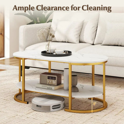 Marble Coffee Table with Open Storage Shelf-White - White - Coffee Tables