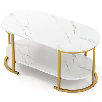 Marble Coffee Table with Open Storage Shelf-White - White - Coffee Tables