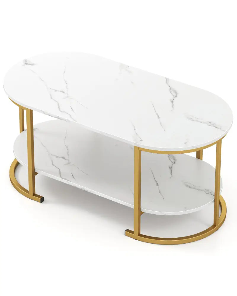 Marble Coffee Table with Open Storage Shelf-White - White - Coffee Tables