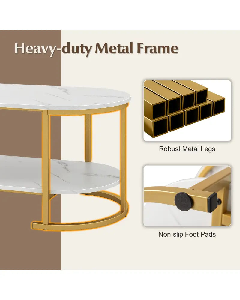 Marble Coffee Table with Open Storage Shelf-White - White - Coffee Tables