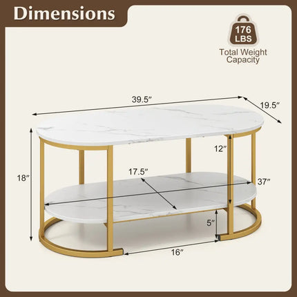Marble Coffee Table with Open Storage Shelf-White - White - Coffee Tables