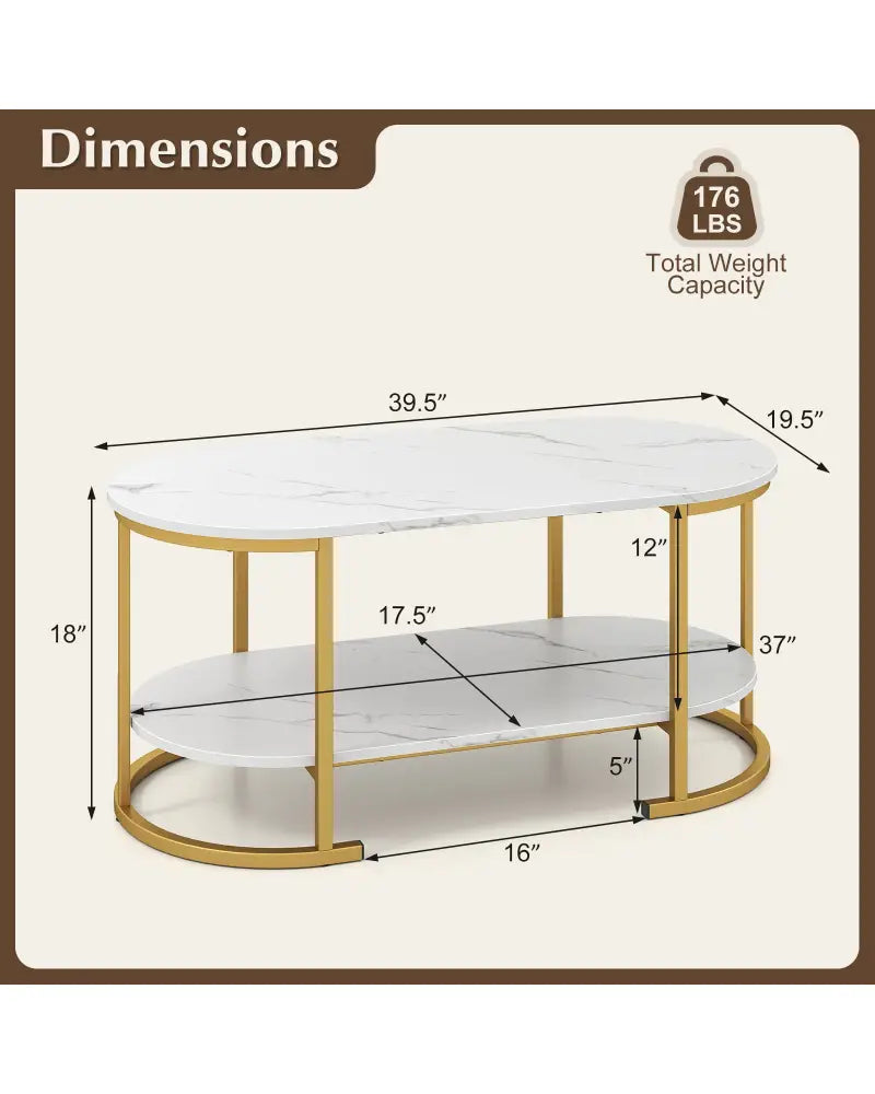 Marble Coffee Table with Open Storage Shelf-White - White - Coffee Tables