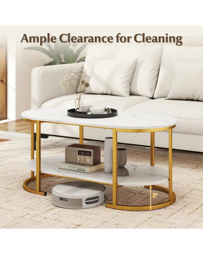 Marble Coffee Table with Open Storage Shelf-White - White - Coffee Tables