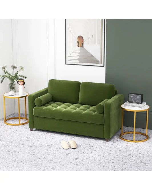 Marble Top Round Side Table 16-Inch End Table with Golden Metal Frame-2 Pieces - Golden - End & Side Tables