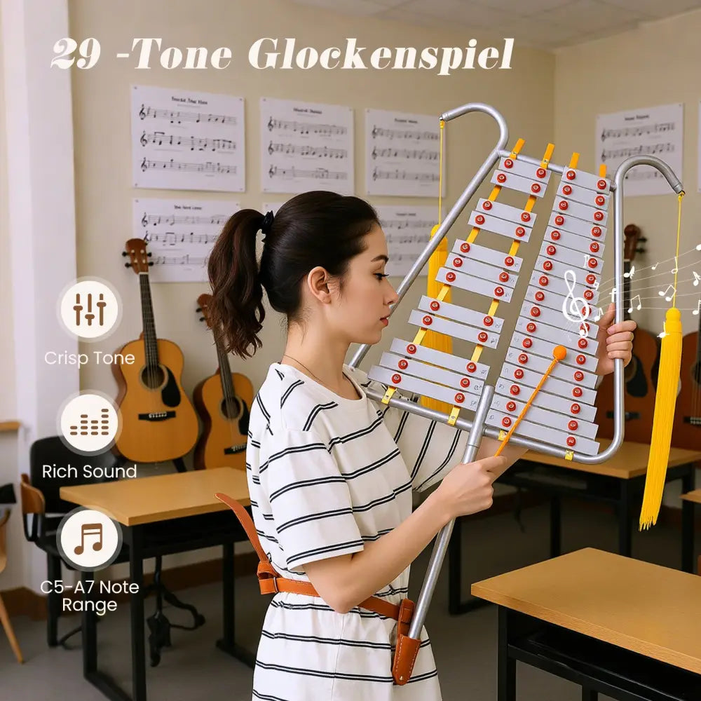 Marching Glockenspiel 29 Note Bell Lyre for Marching Band-Silver - Silver - Drums & Percussion