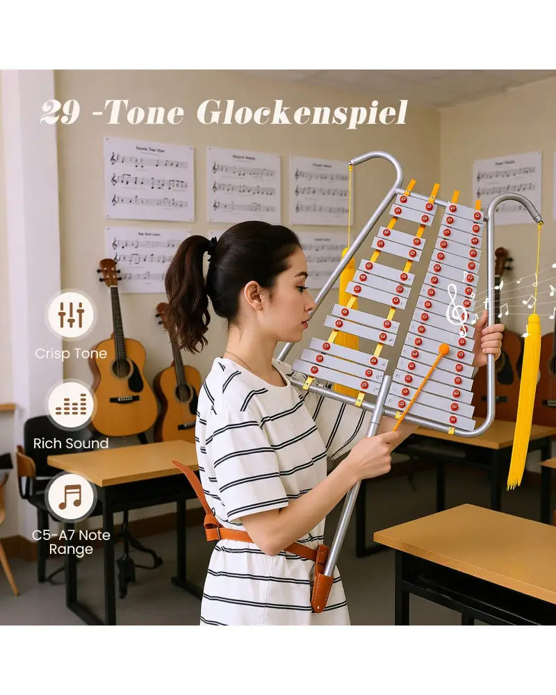 Marching Glockenspiel 29 Note Bell Lyre for Marching Band-Silver - Silver - Drums & Percussion