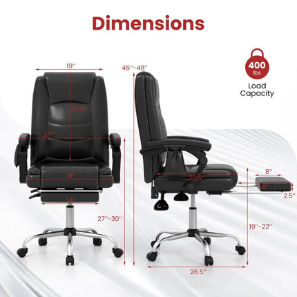 Massage Adjustable Executive Chair with Armrests and Retractable Footrest-Black - Black - Executive Chairs