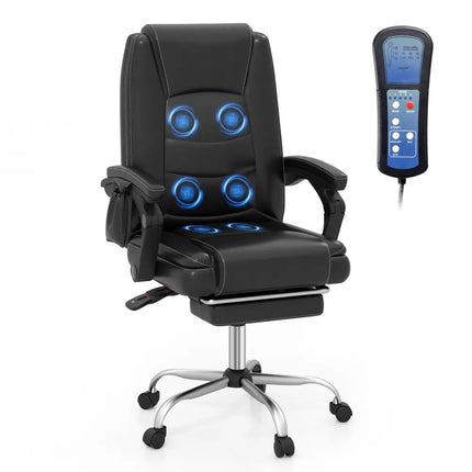 Massage Adjustable Executive Chair with Armrests and Retractable Footrest-Black - Black - Executive Chairs