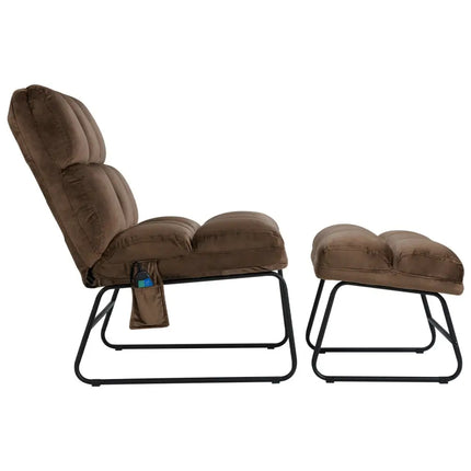 Massage Chair Velvet Accent Sofa Chair with Ottoman and Remote Control-Brown - Brown - Recliners