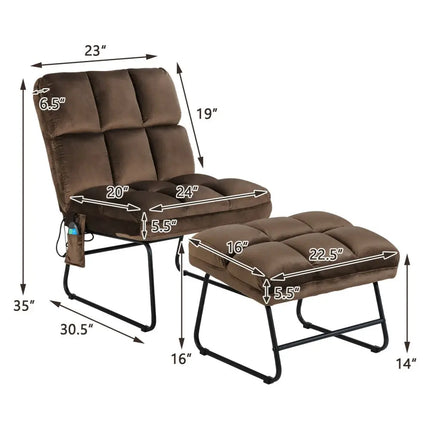 Massage Chair Velvet Accent Sofa Chair with Ottoman and Remote Control-Brown - Brown - Recliners