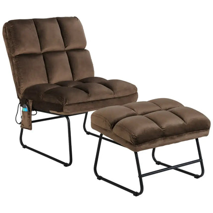 Massage Chair Velvet Accent Sofa Chair with Ottoman and Remote Control-Brown - Brown - Recliners