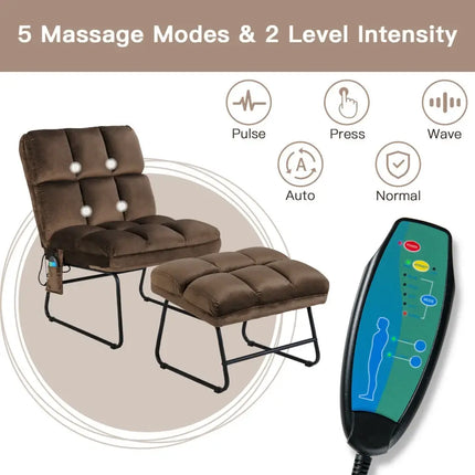 Massage Chair Velvet Accent Sofa Chair with Ottoman and Remote Control-Brown - Brown - Recliners