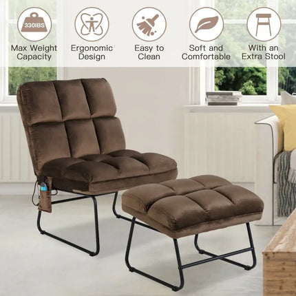 Massage Chair Velvet Accent Sofa Chair with Ottoman and Remote Control-Brown - Brown - Recliners