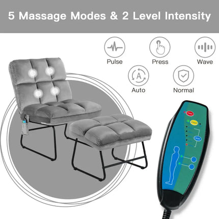 Massage Chair Velvet Accent Sofa Chair with Ottoman and Remote Control - Gray - Gray - Recliners