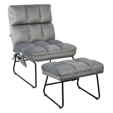 Massage Chair Velvet Accent Sofa Chair with Ottoman and Remote Control - Gray - Gray - Recliners