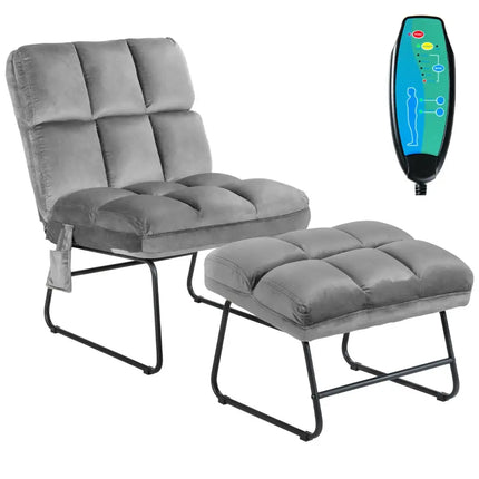 Massage Chair Velvet Accent Sofa Chair with Ottoman and Remote Control - Gray - Gray - Recliners
