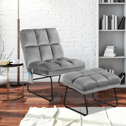 Massage Chair Velvet Accent Sofa Chair with Ottoman and Remote Control - Gray - Gray - Recliners