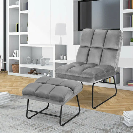 Massage Chair Velvet Accent Sofa Chair with Ottoman and Remote Control - Gray - Gray - Recliners
